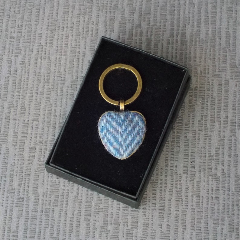 Harris tweed heart keyring key fob little gift love friendship blue selection Blue hb ref 83