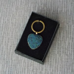 Harris tweed heart keyring key fob little gift love friendship blue selection Dark teal ref 95