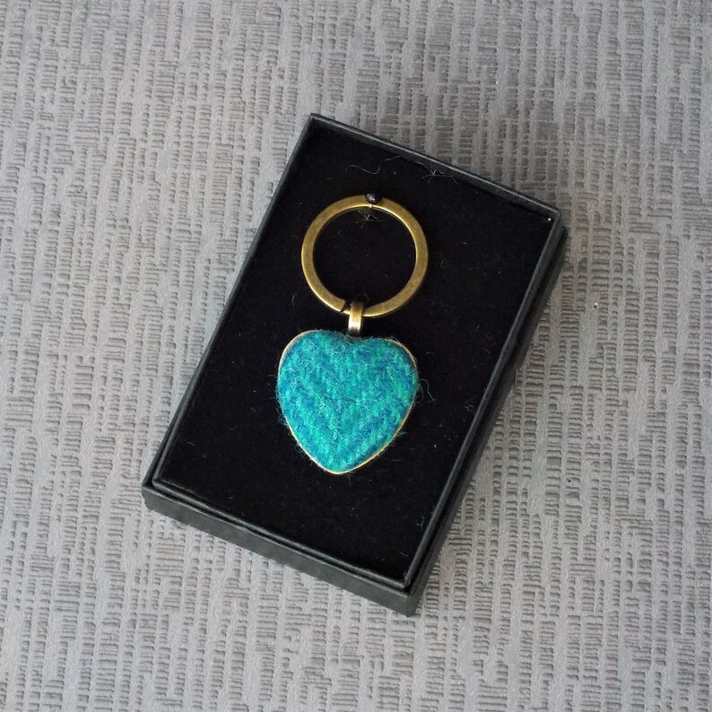 Harris tweed heart keyring key fob little gift love friendship blue selection Turquoise hb ref 96