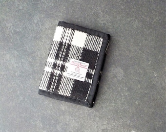 Harris tweed wallet in black and white tartan fabric gift for dad