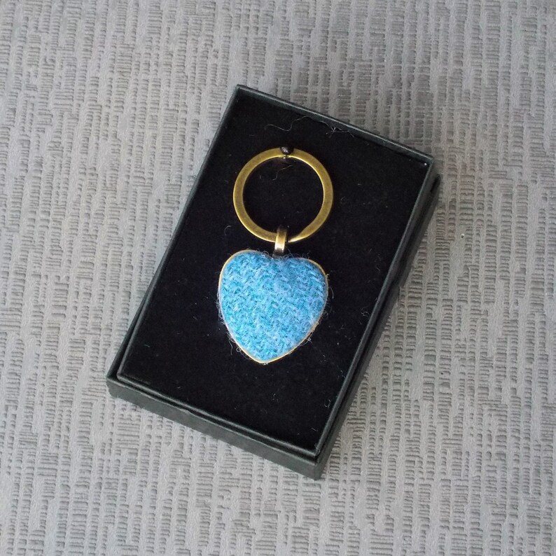 Harris tweed heart keyring key fob little gift love friendship blue selection Bright blue ref 85