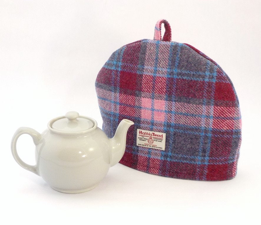 Harris Tweed tea cosy teapot cover pink blue and magenta Etsy
