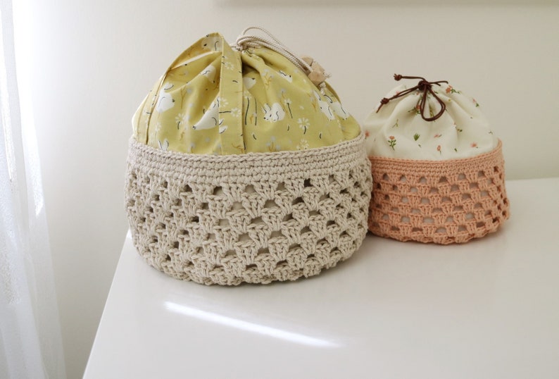 Mae Granny Stitch Basket and Bag Pattern, Project Bag Pattern, Crochet Project Bag Pattern Crochet Basket Pattern, Drawstring Basket Pattern image 5