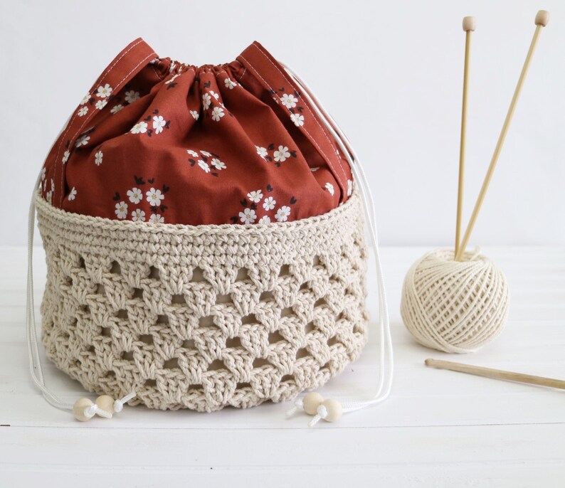 Mae Granny Stitch Basket and Bag Pattern, Project Bag Pattern, Crochet Project Bag Pattern Crochet Basket Pattern, Drawstring Basket Pattern image 7