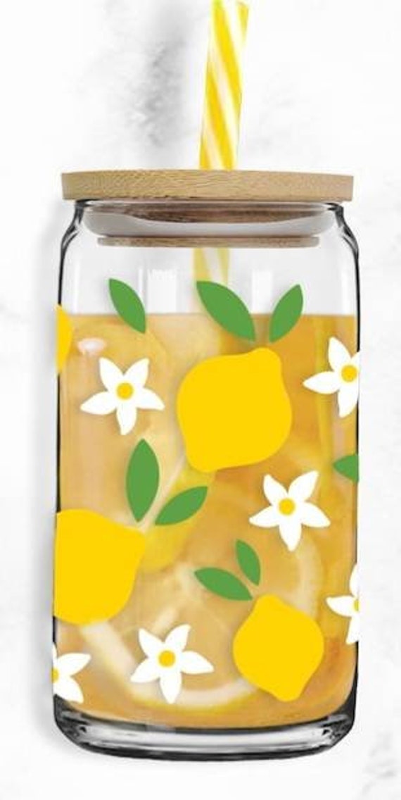 Lemon Glass Can/glass Tumbler/iced Coffee Glass Etsy