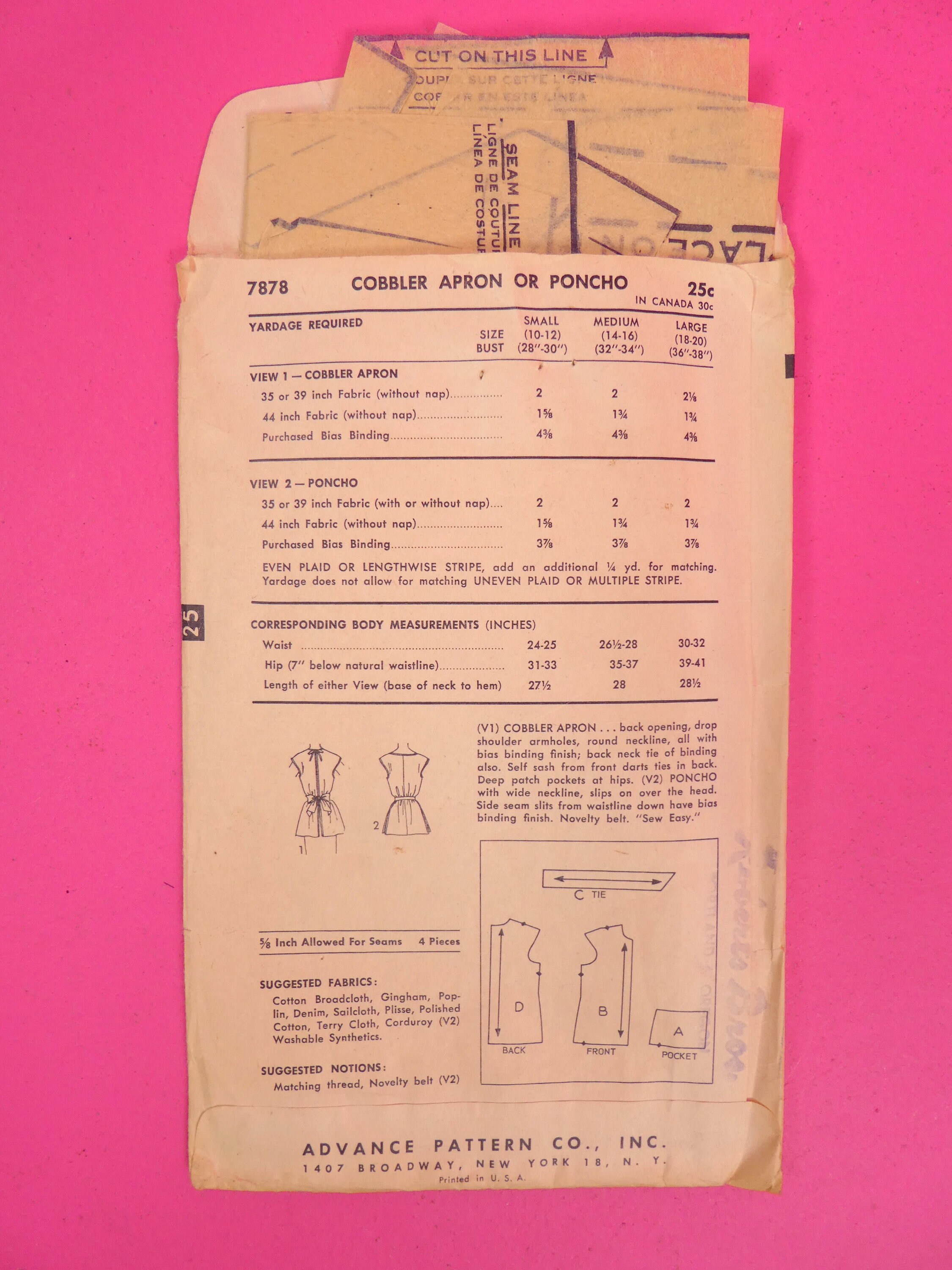 VINTAGE SEWING PATTERN 1950s Advance 7878 Cobbler Apron or Etsy