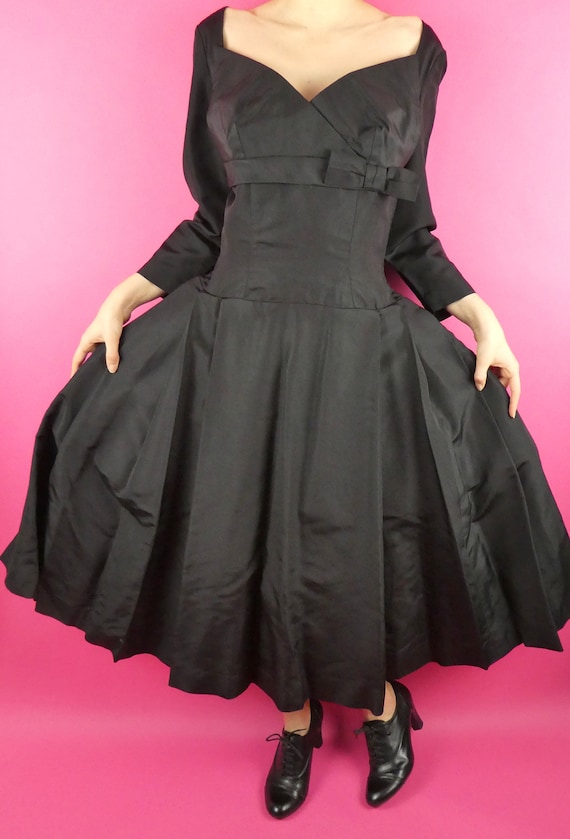 VINTAGE BLACK DRESS 1960s Foral Evening Dress Oleg