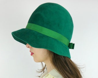 Vintage Marche Exclusive Navy Blue Velour Beaded Hat from the 1960s