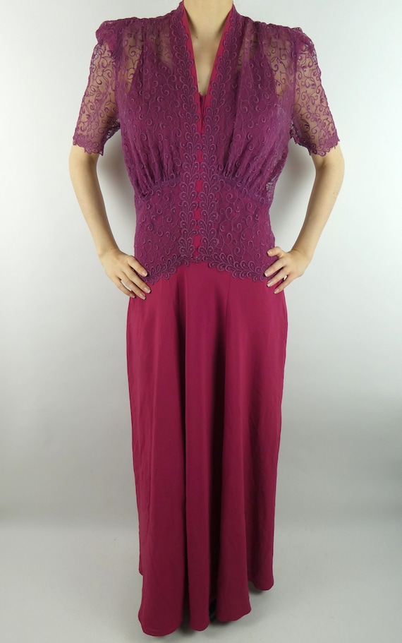 VINTAGE LACE DRESS 1940s Purple & Raspberry Colore