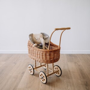 Wicker Doll pram, wicker carriage, hand made stroller made of brown willow, Eco, Friendly, sustainable cotton mattress image 6