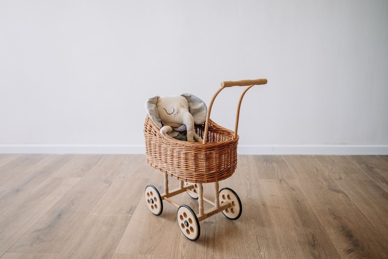 Wicker Doll pram, wicker carriage, hand made stroller made of brown willow, Eco, Friendly, sustainable cotton mattress image 6