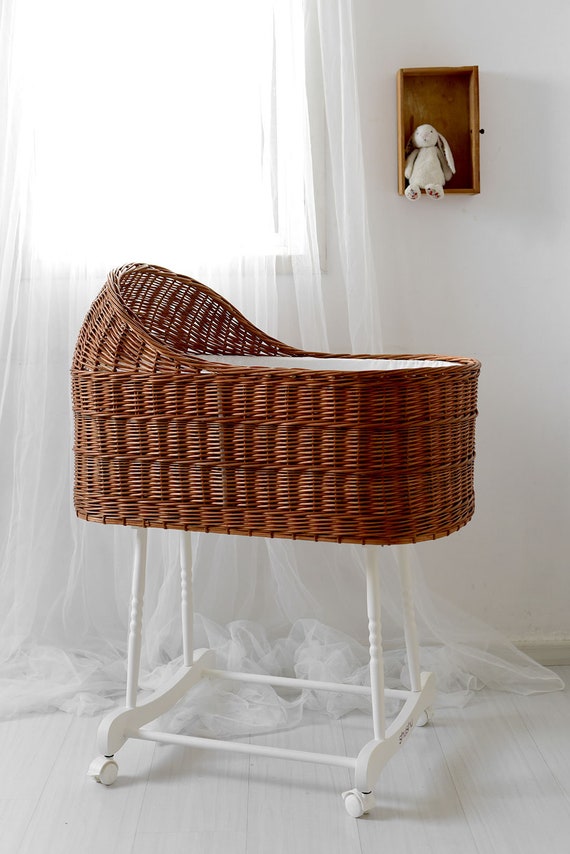 Wicker Baby Bassinet Baby Crib Fragilis Brown Etsy