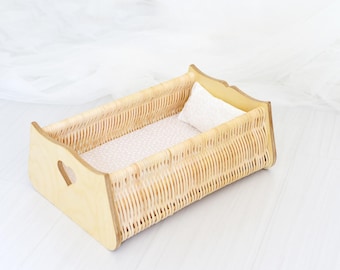 Doll cradle hand made of wood and willow