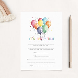 Faire-parts pour enfants avec ballon, fête d'anniversaire, cartes d'invitations pour fête d'enfants, faire-parts pour enfants, jeu de faire-parts à remplir soi-même