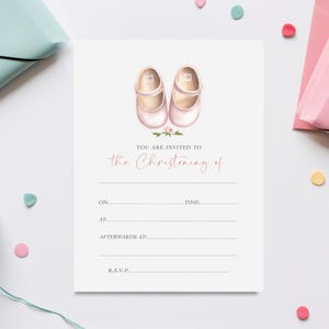 Lot de faire-part de baptême à remplir soi-même, faire-part de baptême, carte postale d'invitation, faire-part de baptême, chaussures roses, faire-part bricolage
