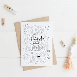 Biglietto per la festa del papà "Il miglior papà del mondo" - Biglietto da colorare per bambini - Attività divertente per la festa del papà - Biglietto fisico da colorare - Regalo per bambini
