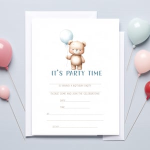 Inviti per bambini con orsetti e palloncini, festa di compleanno, inviti con cartoline, inviti per bambini, set di inviti per feste per bambini Fill Yourself