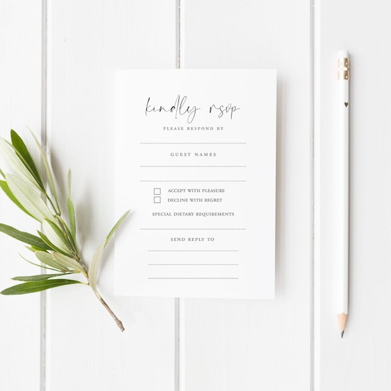 Minimalist Wedding RSVP Cards: Simple Reply Stationery Set