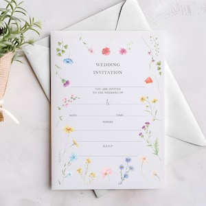 Convites de casamento para amantes de flores, preencha convites de casamento florais, convites diurnos ou noturnos, conjunto de 10 ou 15 convites de casamento simples