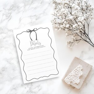 Convite de casamento com laço minimalista | Fill-inTtemplate | Conjunto de papelaria para casamento DIY para impressão com 10 ou 15 cartões de informações simples para casamento