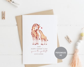 Father's Day Giraffe Card, Minimalist Dad Grandad Greeting, Personalised Message