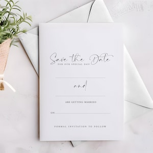 Save the Date, minimalistische Save the date Karten, Schreiben Sie Ihre eigene Einladung, erschwingliches Briefpapier, Set mit 10 oder 15 Füllen Sie Ihre eigenen Einladungen