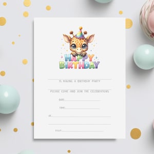 Inviti Giraffa, Festa di Compleanno, Inviti per Cartoline per Feste per Bambini, Inviti per Bambini, Set di Inviti per Feste per Bambini "Fill Yourself"