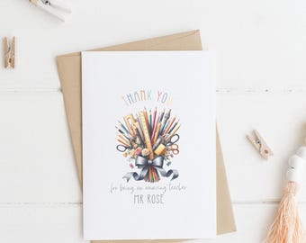 Personalised Teacher Thank You Card: Stationery Flower Bunch Gift