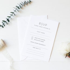 Set RSVP-kaarten | Blanco reactiekaarten | Schrijf je eigen uitnodiging | Betaalbaar briefpapier | Simple Love-collectie