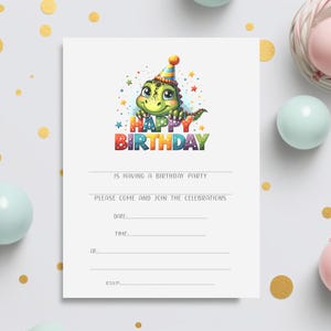Inviti a tema dinosauri, festa di compleanno, inviti per cartoline per feste per bambini, inviti per bambini, set di inviti per feste per bambini "Fill Yourself"