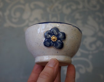 Small Ceramic Bowl With Gilded Flower / Anniversary Gift / New House Present / Serving Bowl