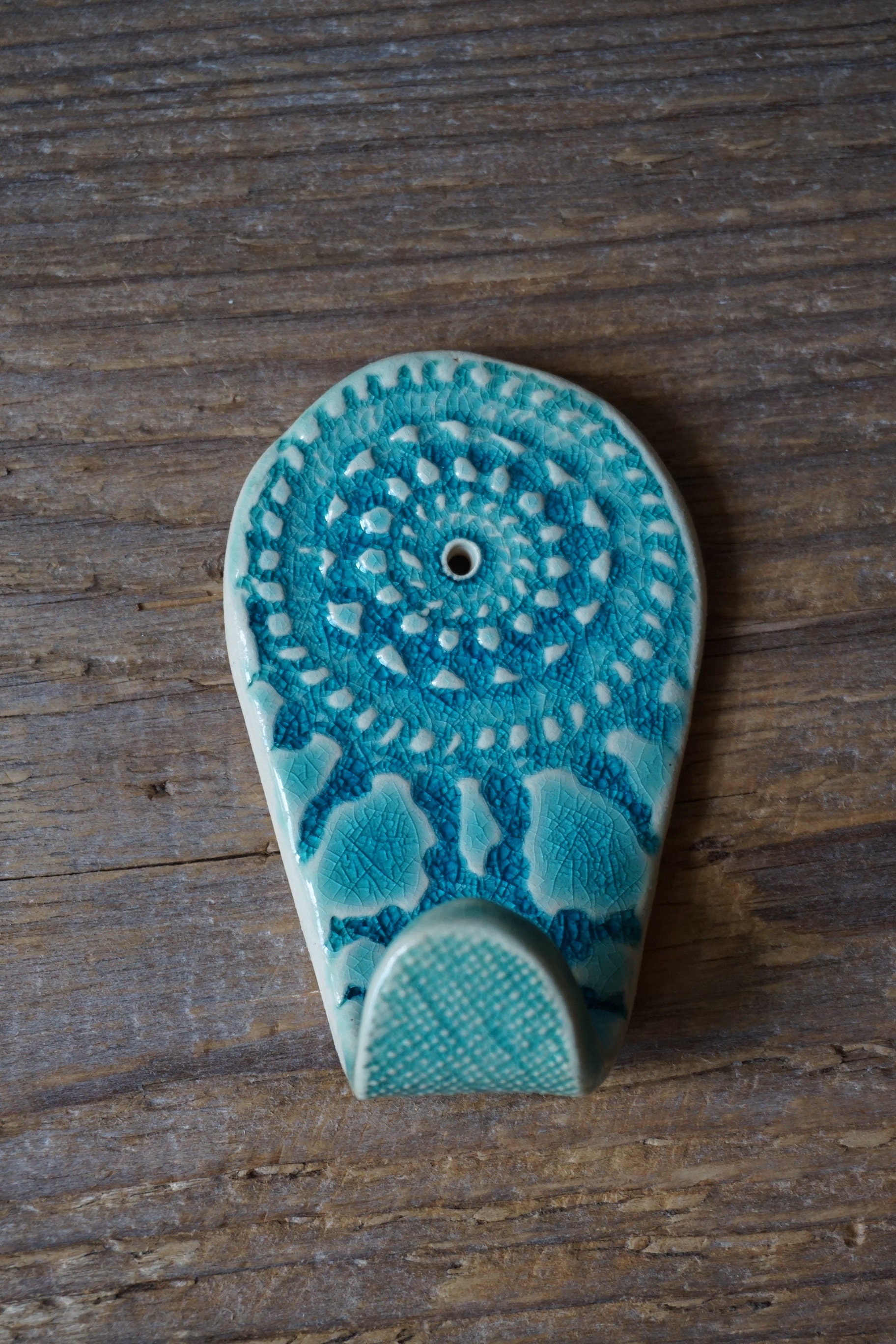 One Towel Hook / Ceramic Hook / Lace Print Rack Hook / Vintage Etsy