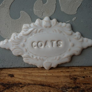 COATS Sign / WHITE Ceramic Sign / Door or Wall sign