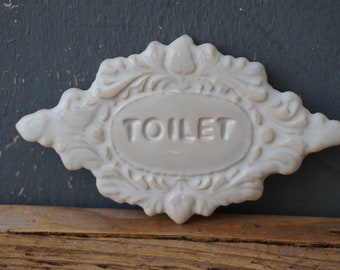 Panneau de TOILETTE / Décor de porte blanche / Panneau de salle de bain / décor vintage / Plaque de porte