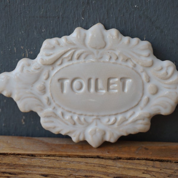 TOILET Sign / White Door decor / Bathroom sign / Vintage decor / Door Plaque