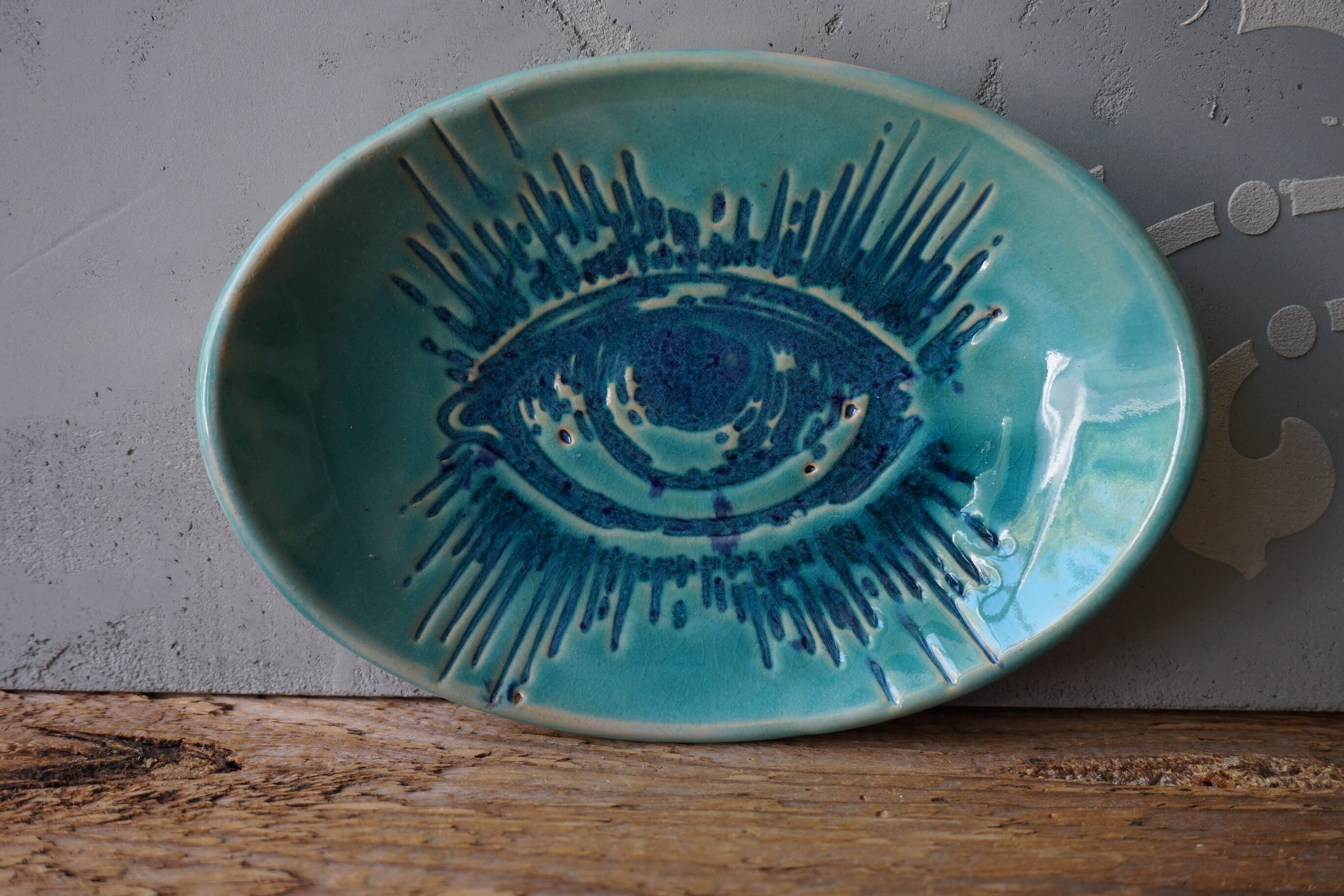 Piatto in ceramica con anello a forma di occhio / Ciotola blu / Occhio blu / Mediterraneo