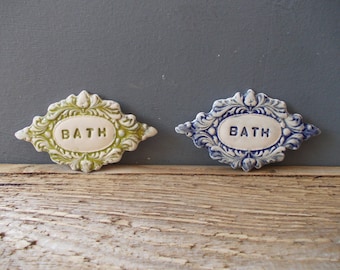 BATHROOM Sign / Home decor / Door decor / Bathroom sign / Vintage decor / Door Plaque / Blue tile