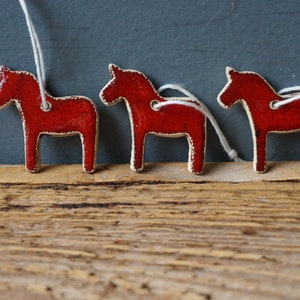 3 MINIATURE Dala Horse Ornament / Horse Decor / CHIME / Ceramic Horse Ornament / Small gift / Pendant / Mobile image 1