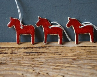 3 MINIATURE Dala Horse Ornament / Horse Decor / CHIME / Ceramic Horse Ornament / Small gift / Pendant / Mobile