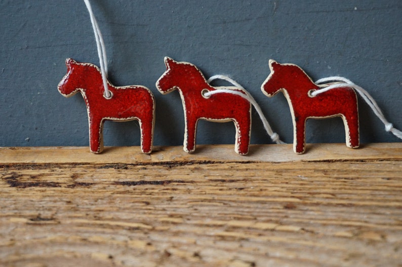 3 MINIATURE Dala Horse Ornament / Horse Decor / CHIME / Ceramic Horse Ornament / Small gift / Pendant / Mobile image 1