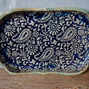 Cobalt Blue Paisley Plate / Ceramic Appetizer Dish / Cheese board / Romantic Gift Platter