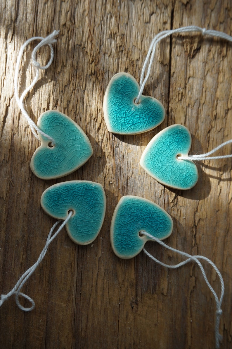 10 Ceramic Hearts / Gift Tags / FAVORS / Birthday Favors / Etsy