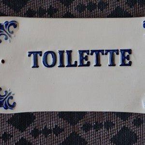 Ceramic Toilette Sign: Cobalt Blue Glaze, Bathroom Door Plaque