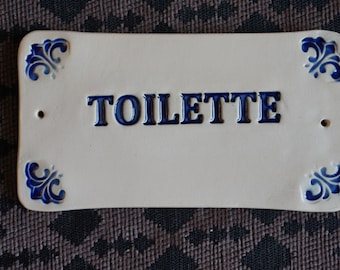 Toilette Sign / Home decor / Door decor / Bathroom sign / Vintage decor / Door Plaque / Blue tile
