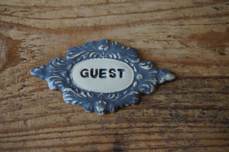 GUEST Door Sign French Home decor Door decor Bathroom sign Vintage decor Door Plaque Blue tile