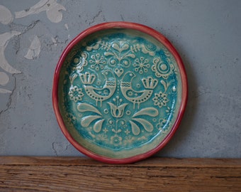 Swedish Love Bird Ring Dish / Ceramic Jewelry dish / Jewelry organizer / Bridesmade gift / Spoon rest / Vintage Print