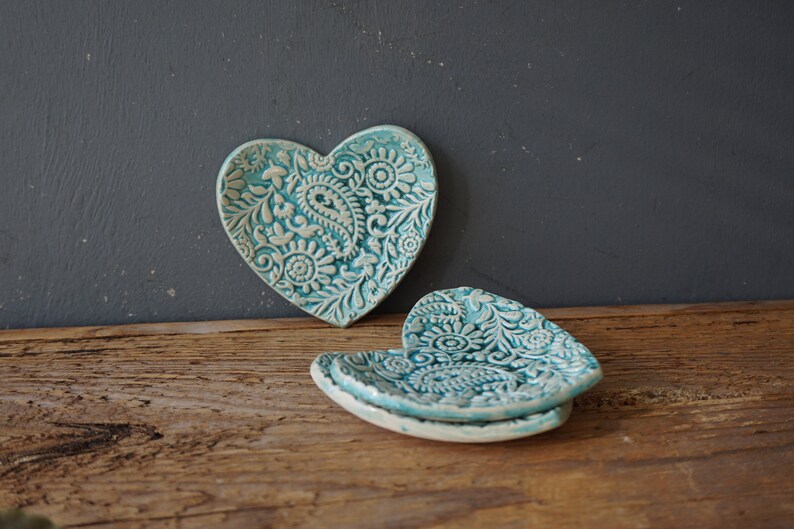 HEART Ring Dish / Love Dish / Thankyou GIFT / Soap Dish / Tealight Holder Paisley image 2