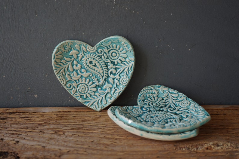 HEART Ring Dish / Love Dish / Thankyou GIFT / Soap Dish / Tealight Holder Paisley image 3