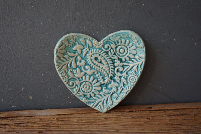 HEART Ring Dish / Love Dish / Thankyou GIFT / Soap Dish / Tealight Holder Paisley image 1