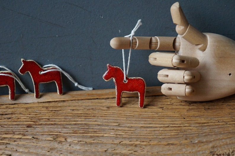 3 MINIATURE Dala Horse Ornament / Horse Decor / CHIME / Ceramic Horse Ornament / Small gift / Pendant / Mobile image 7